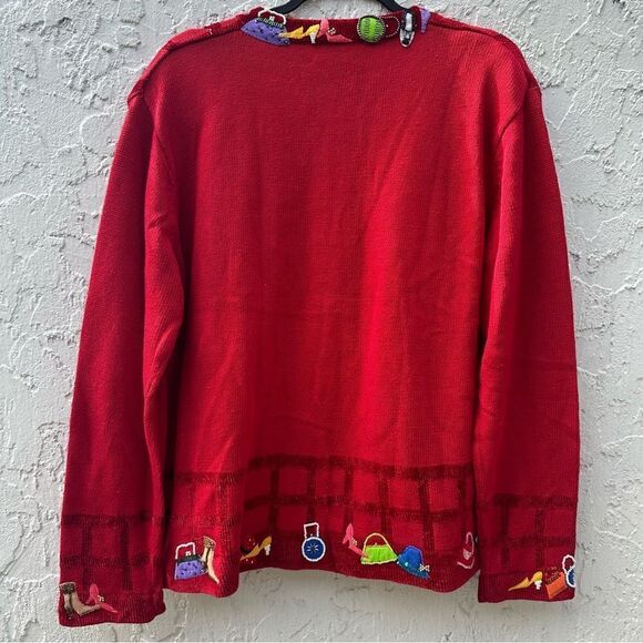 MORGAN COLE Cardigan Sweater Women Size Large Vintage Beaded Artsy Red Sequin - Picture 8 of 9